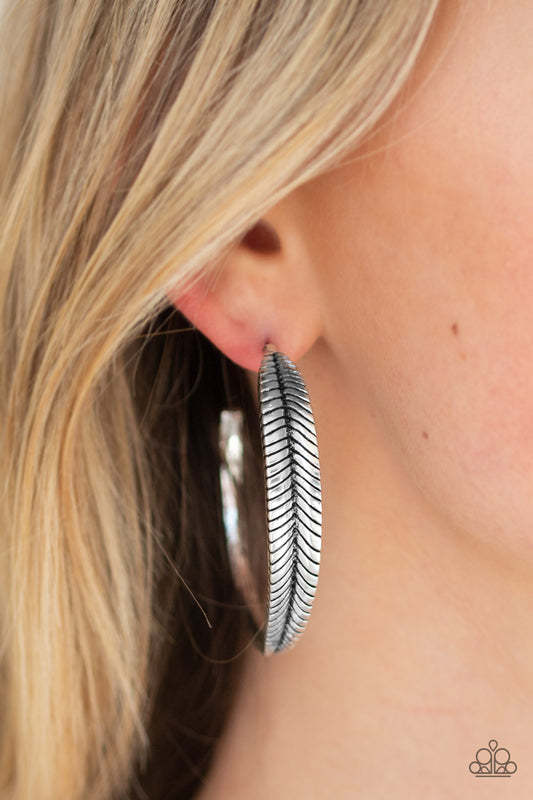 Funky Feathers - SIlver Hoop Earrings - Paparazzi Accessories - Paparazzi Accessories 