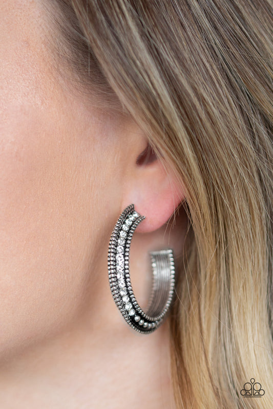 Retro Reverberation - White Hoop Earrings - Paparazzi Accessories - Paparazzi Accessories 