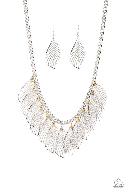 Feathery Foliage - Yellow Necklace - Paparazzi Accessories - Paparazzi Accessories 