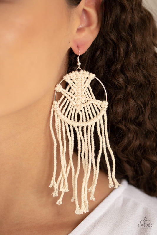 MACRAME, Myself, and I - White Earrings- Paparazzi Accessories - Paparazzi Accessories 