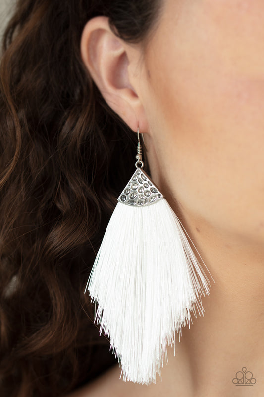 Tassel Tempo - White Earrings- Paparazzi Accessories - Paparazzi Accessories 