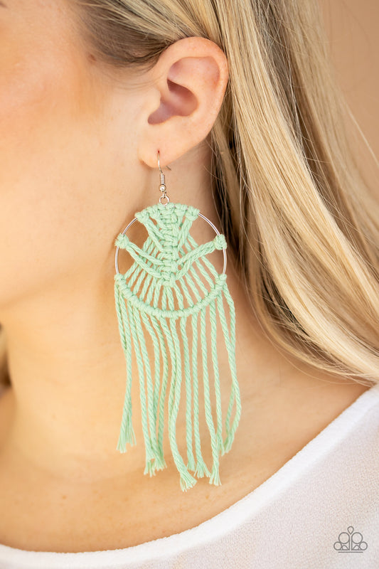 MACRAME, Myself, and I - Green Earrings - Paparazzi Accessories - Paparazzi Accessories 