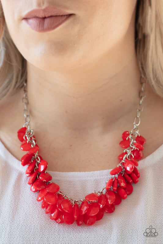 Colorfully Clustered - Red Necklace - Paparazzi Accessories 