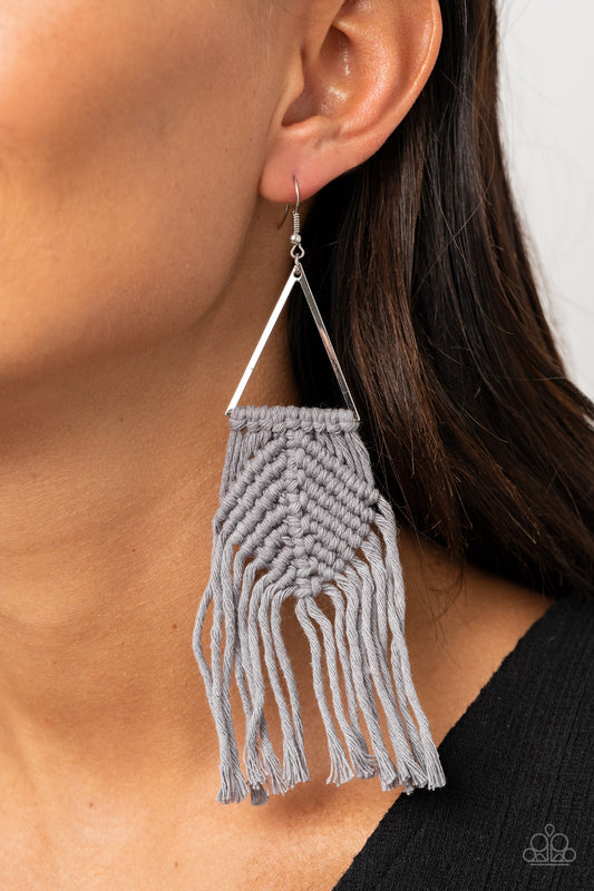 Macrame Jungle - Silver Earrings- Paparazzi Accessories - Paparazzi Accessories 