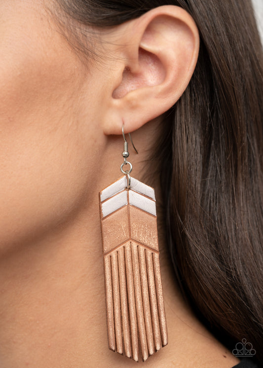 Desert Trails - White Leather Earrings- Paparazzi Accessories - Paparazzi Accessories 