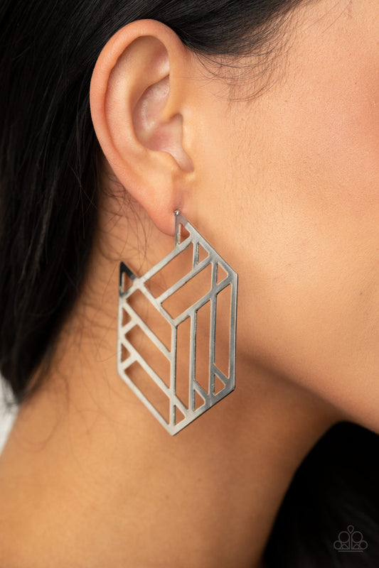 Gotta Get GEO-ing - Silver Hoop Earrings - Paparazzi Accessories - Paparazzi Accessories 