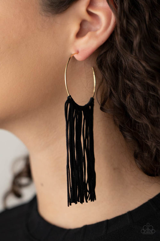 Flauntable Fringe - Gold & Black Earrings - Paparazzi Accessories - Paparazzi Accessories 