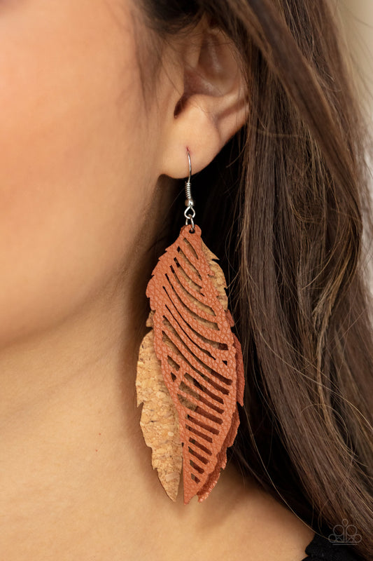 WINGING Off The Hook - Brown Earrings - Paparazzi Accessories - Paparazzi Accessories 