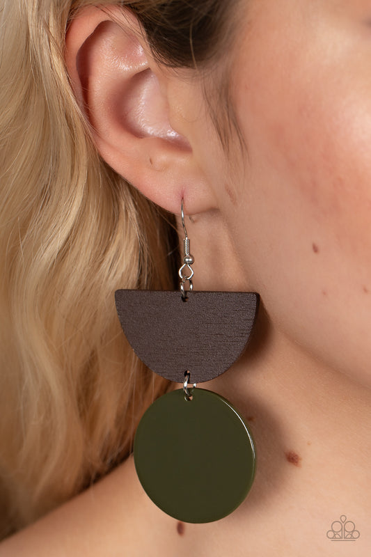 Beach Bistro - Green & Wooden Earrings - Paparazzi Accessories - Paparazzi Accessories 