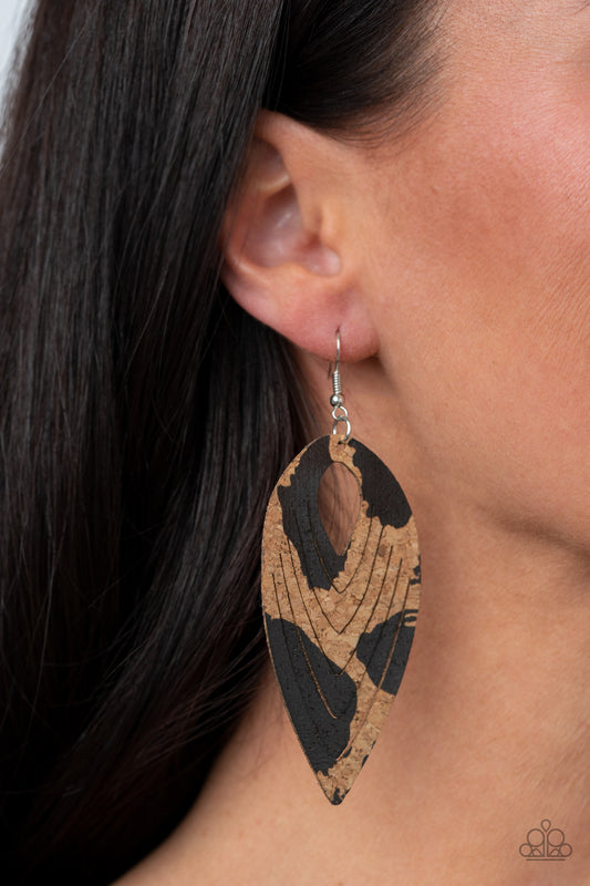 Cork Cabana  - Black Earrings - Paparazzi Earrings - Paparazzi Accessories 